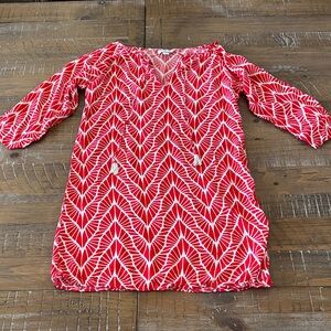 Escapada Red and White Leaf Pattern Swim Coverup